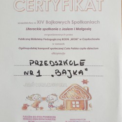 certyfikat XIV Bajkowe Spotkania 